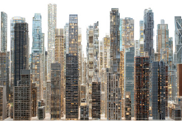 Obraz premium Modern urban skyline with numerous tall skyscrapers and high-rise buildings, architectural city view isolated on transparent background