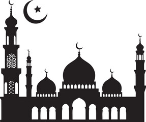 Islamic Mosque Silhouette with Crescent Moon
