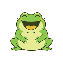 Happy green frog laughing out loud.