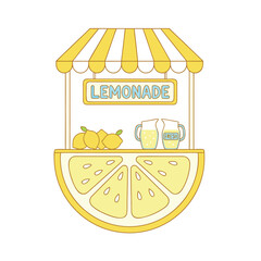 Lemonade Stand Illustration with Fresh Lemons and Drinks.