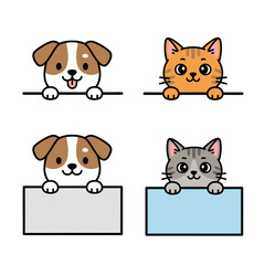 Peeking cats and dogs with signs  cat, dog, pet, animal, peeking, holding, sign