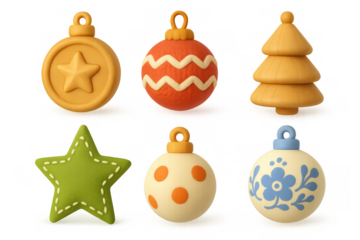 Festive cartoon ornament icons for holiday decoration designs