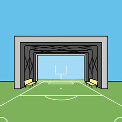 American Football Field Tunnel Illustration.