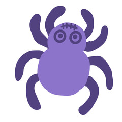 Cute purple cartoon spider with big eyes, perfect for Halloween designs, kids graphics, and fun spooky-themed decorations.