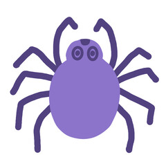 Cute purple cartoon spider with big eyes, perfect for Halloween designs, kids graphics, and fun spooky-themed decorations.