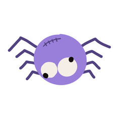 Cute purple cartoon spider with big eyes, perfect for Halloween designs, kids graphics, and fun spooky-themed decorations.