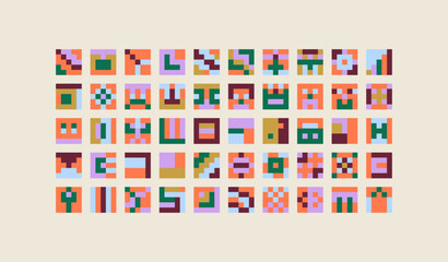 Decorative geometric pixel mosaic with warm color palette