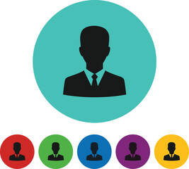 Professional User Profile Icons Set Featuring Businessperson Silhouettes in Multicolor Circular Frames for Corporate Identity, Contacts, and UI Design