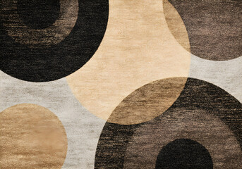 Abstract retro-style geometric pattern with large overlapping circles in brown, beige and black tones
