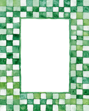 green gingham watercolor frame, checkered border illustration, rustic gingham square design
