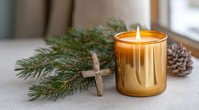 Christian Christmas Cross Burning Candle Christmas Decor