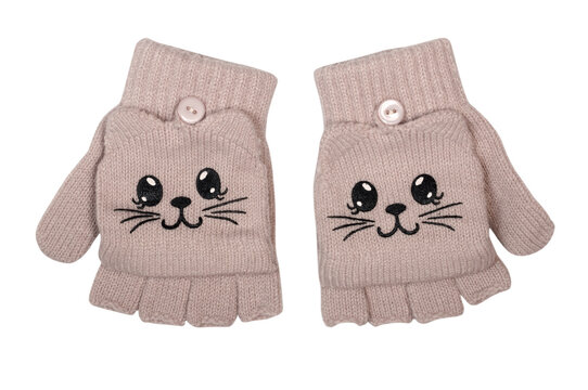 grey kity gloves for a baby girl isolated on a white background