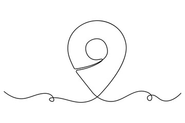 Continuous one line drawing of a map pin location icon in simple minimalist outline style
