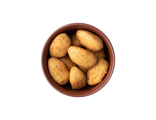 Bolinho de bacalhau or codfish balls, typical portuguese snack isolated over white background