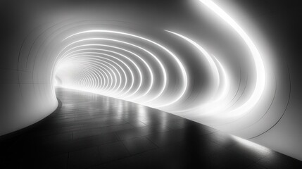 White neon tunnel, futuristic, architecture