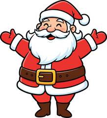 Cartoon Santa Claus Illustration – Joyful Pose with Red Suit, White Beard, Raised Arms, and Rosy Cheeks for Holiday or Seasonal Design Assets