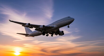 Boeing 747 Taking Off at Sunset - A Majestic Flight.