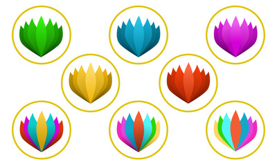 Colorful Lotus Flower Vector Icon Set