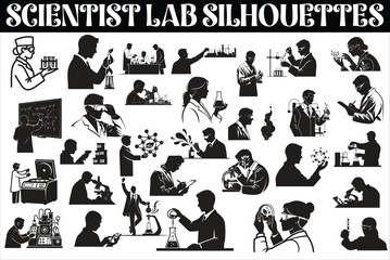 This Scientist Lab Silhouettes collection features a dynamic set of laboratory-themed vector designs