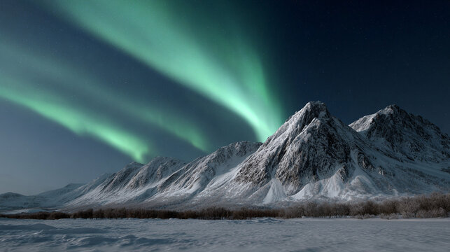 Scenic view of the Northern Lights over a snowy forest.