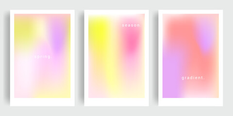 Naklejka premium Spring and summer soft pastel gradient background. Set of trendy modern style poster template background designs for greetings, social media, flyers, banners.