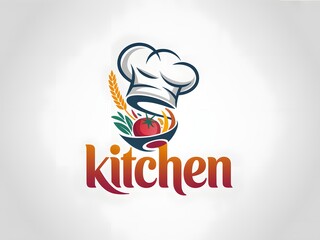 Culinary chef hat and kitchen logo featuring fresh food items