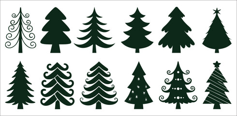 A festive, joyful, and holiday themed Christmas Tree silhouettes vector icon.