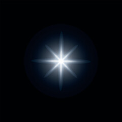 Sparkling star, vector glowing star light effect. Glitter magic star sparks, ray of light
