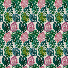 Watercolor Colorful Monstera Leaf Pattern