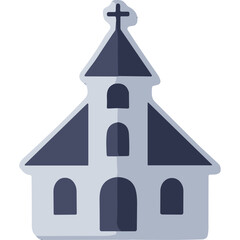 Stylized Illustration of a Traditional Church Building with Steepled Roof and Arched Windows in a Dark Blue and Light Gray Color Scheme Against a Black Background