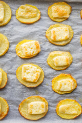 Baked Potato Circles Topped with Brie Cheese