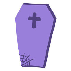 Obraz premium Cute Halloween gravestone illustration with simple spooky details, including cobwebs and a spider. Perfect for holiday graphics, kids designs, stickers, and festive decorations.