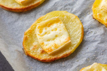 Baked Potato Circles Topped with Brie Cheese