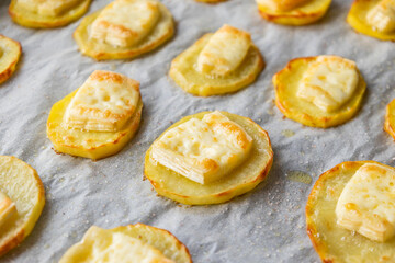 Baked Potato Circles Topped with Brie Cheese