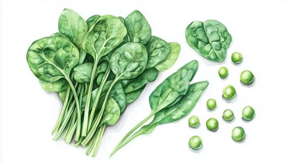 Fresh Spinach and Peas: A vibrant collection of fresh spinach leaves and tender peas, showcasing the essence of health and natural goodness.