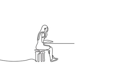 Minimalist single line art of a woman playing piano in a stylish design