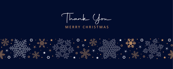 Naklejka na ściany i meble thank you christmas greeting card with seamless pattern snowflake border vector illustration