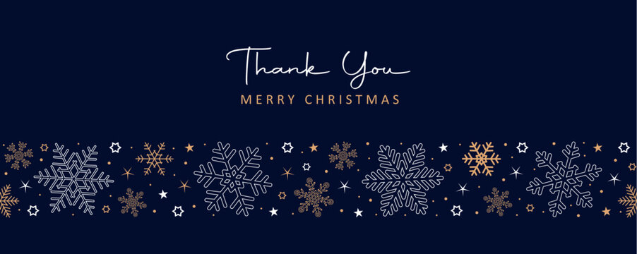 Fototapeta thank you christmas greeting card with seamless pattern snowflake border vector illustration