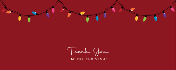 Naklejka premium colorful fairy lights thank you merry christmas greeting card vector illustration