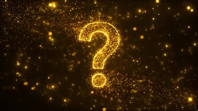 Glowing golden question mark animation on dark background