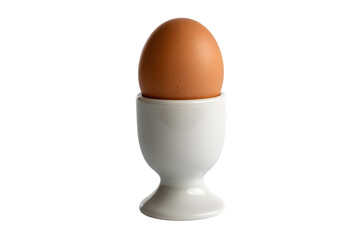 single brown egg in white eggcup . Isolated on transparent background, png