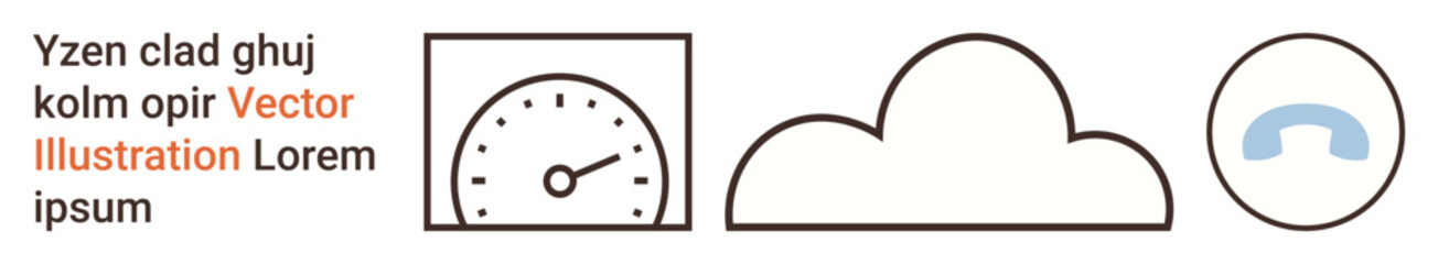 Technology, communication, speed, data, cloud storage, digital services. Minimal line art a speedometer, cloud and phone receiver. Communication and technology concept