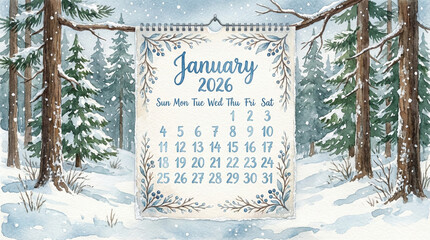 January 2026 Calendar in Frosty Winter Landscape