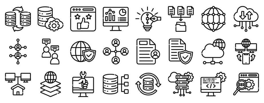 Data Network Icon Set Collection Outline Style. Vector illustration.