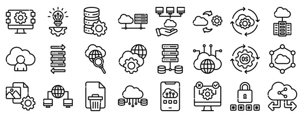 Cloud Hosting Icon Set Collection Outline Style. Vector illustration.