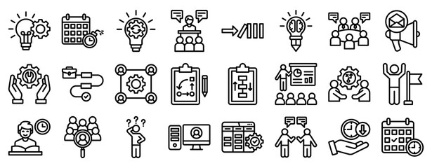 Project Management Icon Set Collection Outline Style. Vector illustration.