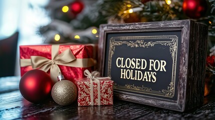 Christmas Closed for Holidays Sign Decor, HD Commercial Material, Ins-style Warm Luxury Christmas Scene, Suitable for Store Holiday Closed Promotion Posters, Social Media Holiday Temporary Closure Not