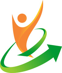 sucecss people fitness sport vector logo on vector illustration of a man with a arrow