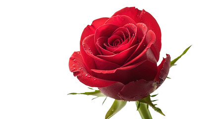 Vibrant red rose blossom isolated on white.