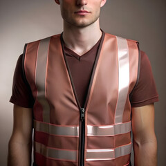 Man wearing reflective safety vest posing against neutral background